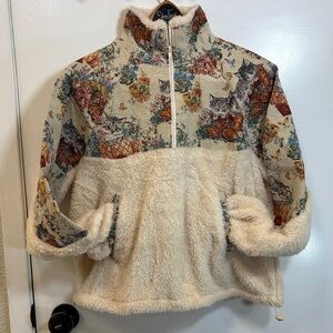 Cider Multicolor Cat Print Fleece pullover